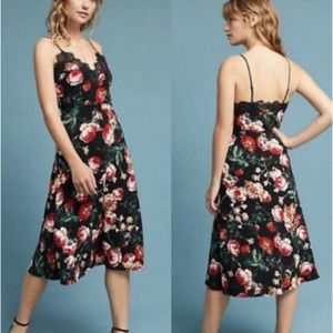 NEW! Anthropologie Foxie Dox Sz 4 DARK FLORAL Lace Slip Midi Lyra Dress Small 2
